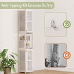 Amazer White Bathroom Storage Cabinet 70'', Bamboo Slim Storage Cabinet - Image 9