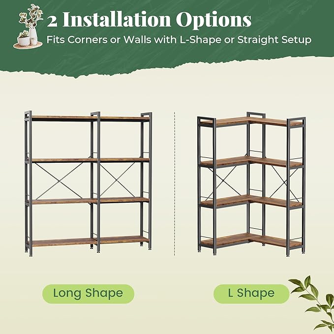 Huuger 4 Tier Bookshelf, L Shaped Corner Bookshelf - Image 6