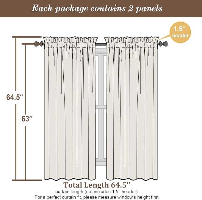 Chyhomenyc Sheer Curtains 63 Inch Length 2 Panels, Turquoise | Light Filtering - Image 8