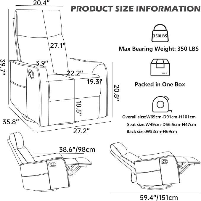 Trustyue Swivel Rocker Recliner Chair, 360° Swivel Recliner - Image 3