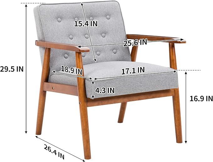UNICOO® Mid-Century Retro Modern Accent Chairs, Solid Wood Armrest Lounge - Image 3