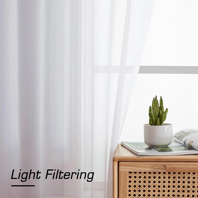 Simplebrand White Sheer Curtains 72 Inches Long 2 Panels - Image 3