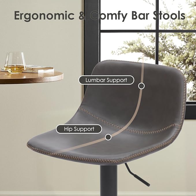 Adjustable Bar Stools Set of 2, Mid Century Modern Swivel Bar Stools, - Image 5