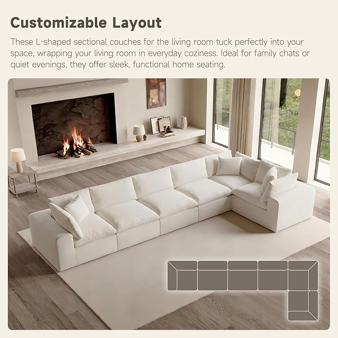 130" Oversized Boneless Cloud Couch, Modular Sectional Couches - Image 9