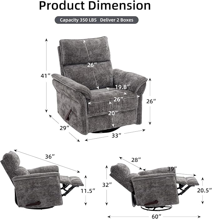 Oversized Glider Rocker Recliner, Chenille Rocking Nursery Chair - Image 2