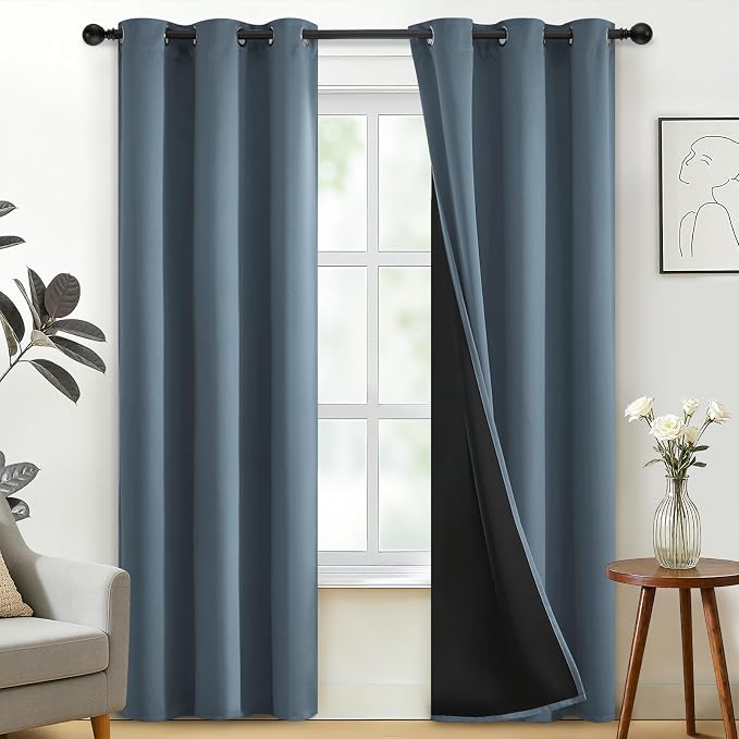 SimpleHome Stone Blue 100% Blackout Curtains Room Darkening Living Room 84L | by SimpleHome