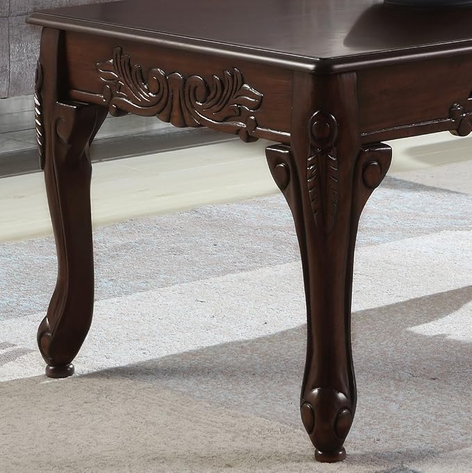 Roundhill Furniture Traditional Ornate Detailing Wood Coffee Table, Dark Cherry - Image 3