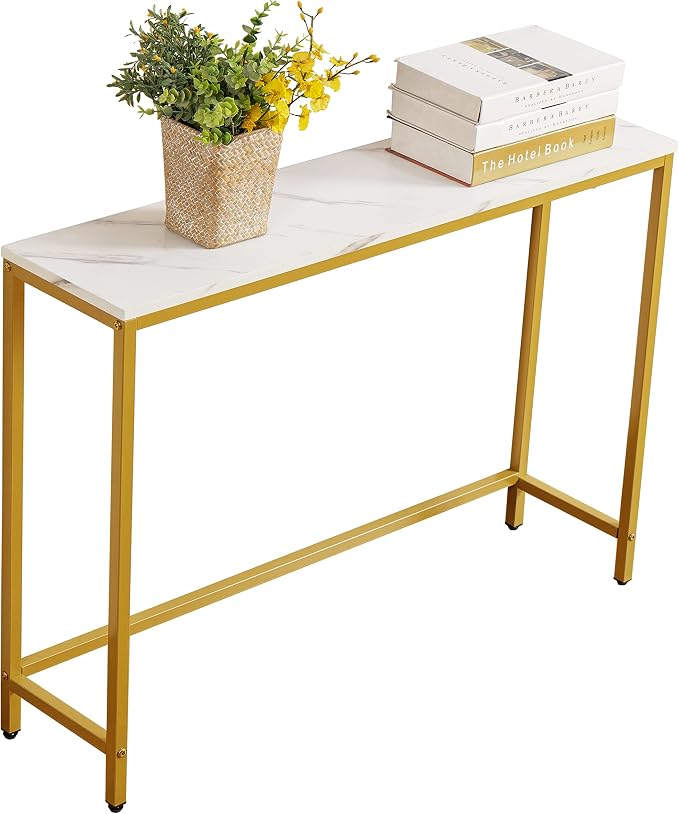 loglus Small Console Table for Entryway, Faux Marble MDF Sofa Table by loglus