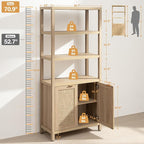SICOTAS Bookshelf 5 Tier Book Shelf Rattan Boho 71" Tall Bookcase - Image 3
