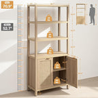 SICOTAS Bookshelf 5 Tier Book Shelf Rattan Boho 71" Tall Bookcase - Image 3