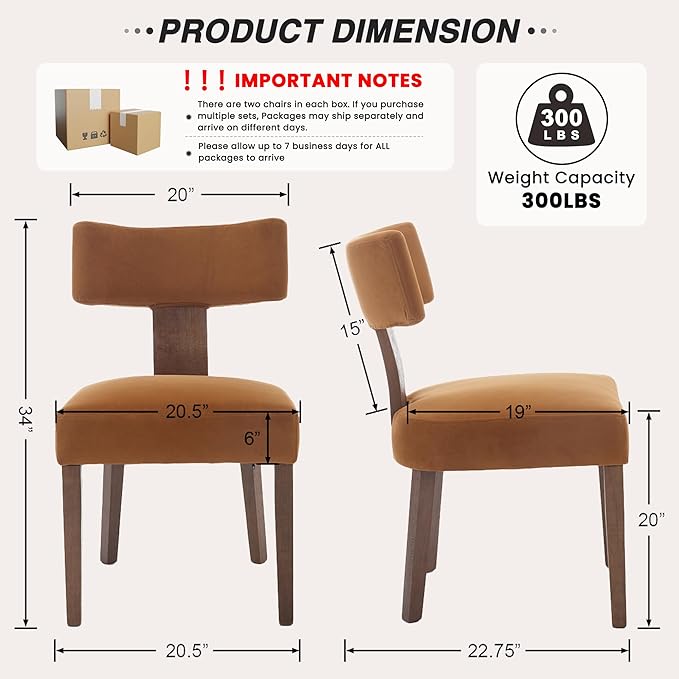 HNY Mid Century Modern Dining Chairs, Velvet Fabric Farmhouse Upholstered and - Image 2