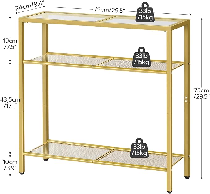 HOOBRO 29.5" Narrow Console Table, 3-Tier Tempered Glass Sofa Table, Modern - Image 3