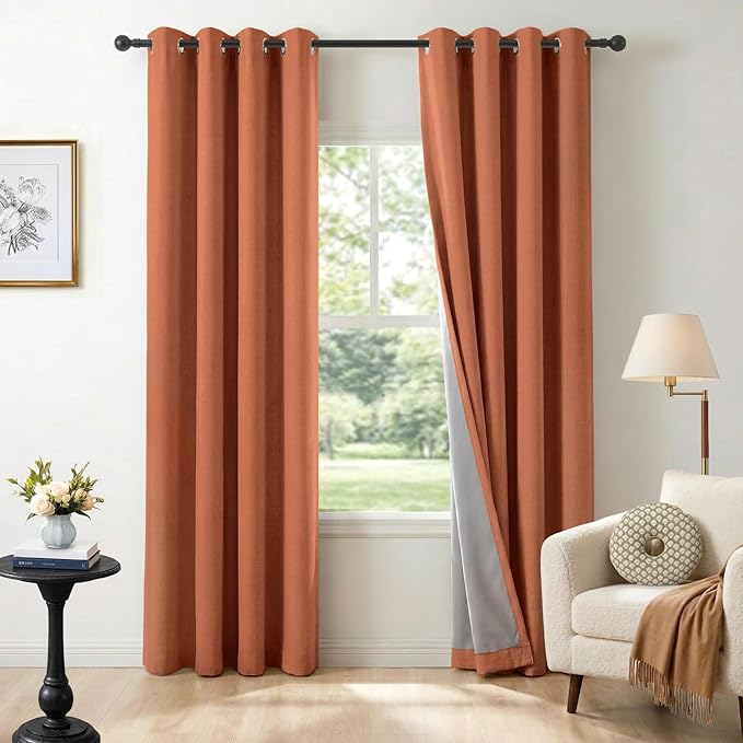 100% Blackout Linen Textured Curtains 72 Inch Long, Light Blocking, Thermal by 100BlackoutShield