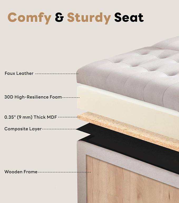 Tbfit Large Square Storage Ottoman Bench, Tufted Upholstered Coffee Table - Image 6