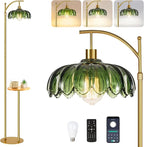QIYIZM Glass Floor Lamp with Table and Shelves by QIYIZM