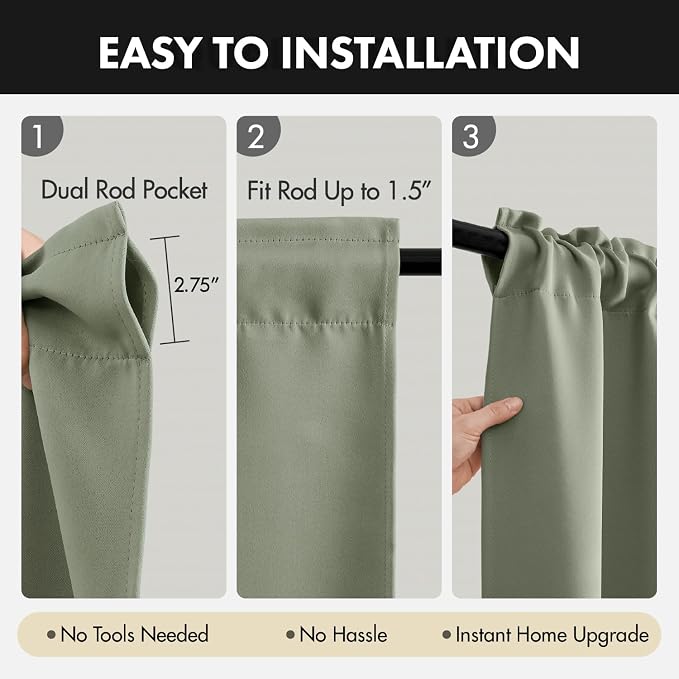 MIULEE 84 Inch Length Sage Green Blackout Bedroom Curtains Set of 4 | Thermal - Image 6