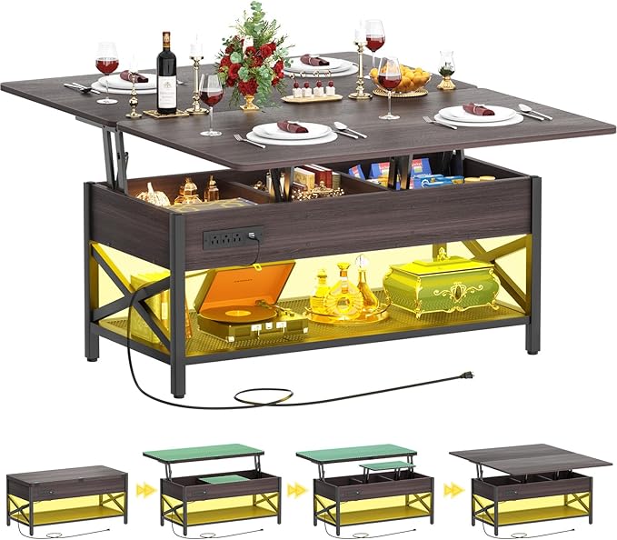 Aheaplus Coffee Table Lift Top Multi-Function Coffee Table Converts to Dining by Aheaplus