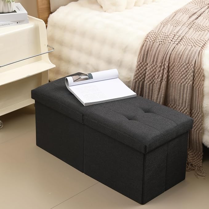 Storage Ottoman Bench Foldable Seat Footrest Shoe Bench End of Bed Storage - Image 2
