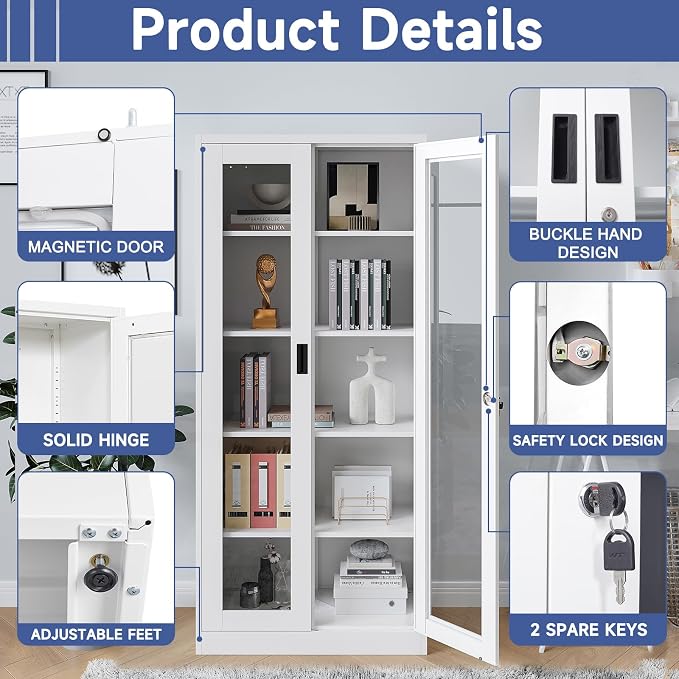 Glass Display Cabinet With Doors, 4 Adjustable Shelves - Image 5