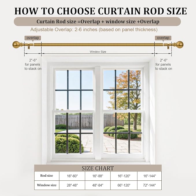 Modern Gold Curtain Rods for Windows 66 to 120 Inch Long Heavy Duty Brass - Image 8