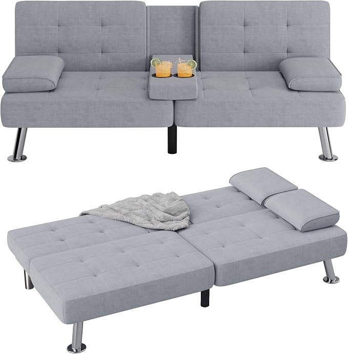 Flamaker Futon Sofa Bed Modern Folding Futon Set Linen Fabric Convertible by Flamaker