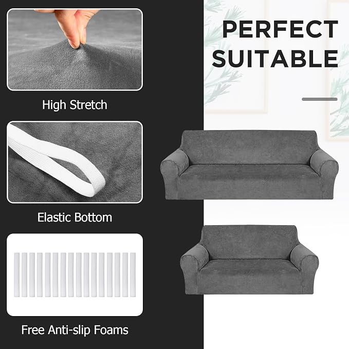 Peryiter 2 Pcs Sofa Covers Couch and Loveseat Covers Set Stretch Sofa Slipcover - Image 4