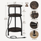Round Side Table with Power Outlet & USB Ports, 3-Tier End Table with Storage - Image 3