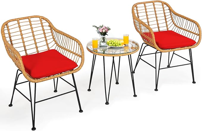 Tangkula 3 Pieces Patio Bistro Set, Rattan Conversation Set by TANGKULA