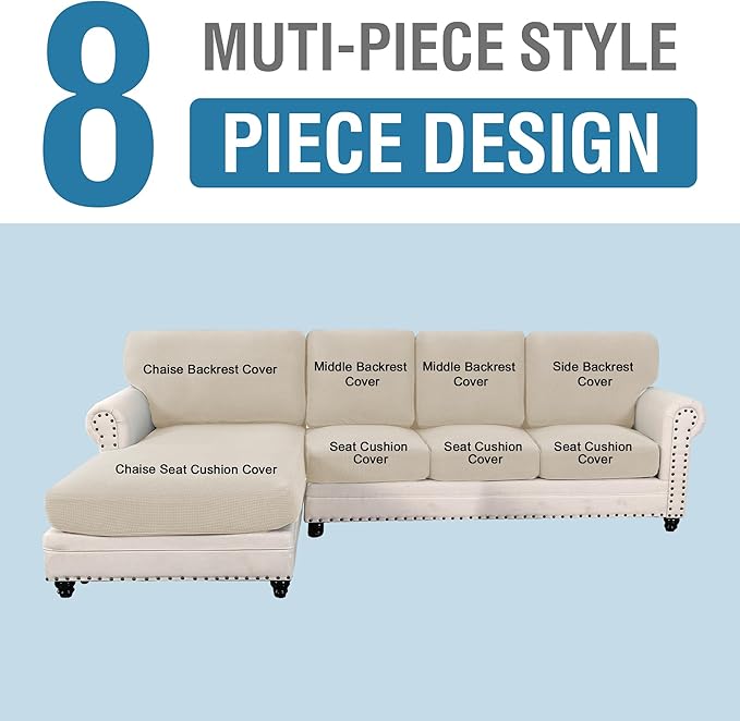H.VERSAILTEX Sectional Couch Covers 8 Pieces Stretch Sofa Cover - Image 2