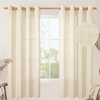 Beige 72 inch Length Linen Curtains 2 Panels Set by LAMIT