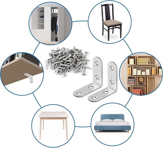 16 Pcs L Bracket Stainless Steel Corner Brace Sets, 90 Degree Right Angle - Image 6