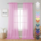 Sheer Curtains 96 Inches Long 2 Panels, Light Pink Farmhouse Voile Curtain by Lecloud