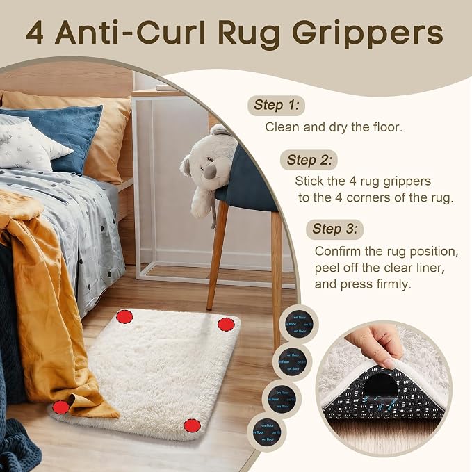 Ophanie Small Rug Washable Non Slip Throw Bedside Area Rugs, Fluffy Soft Mini - Image 2