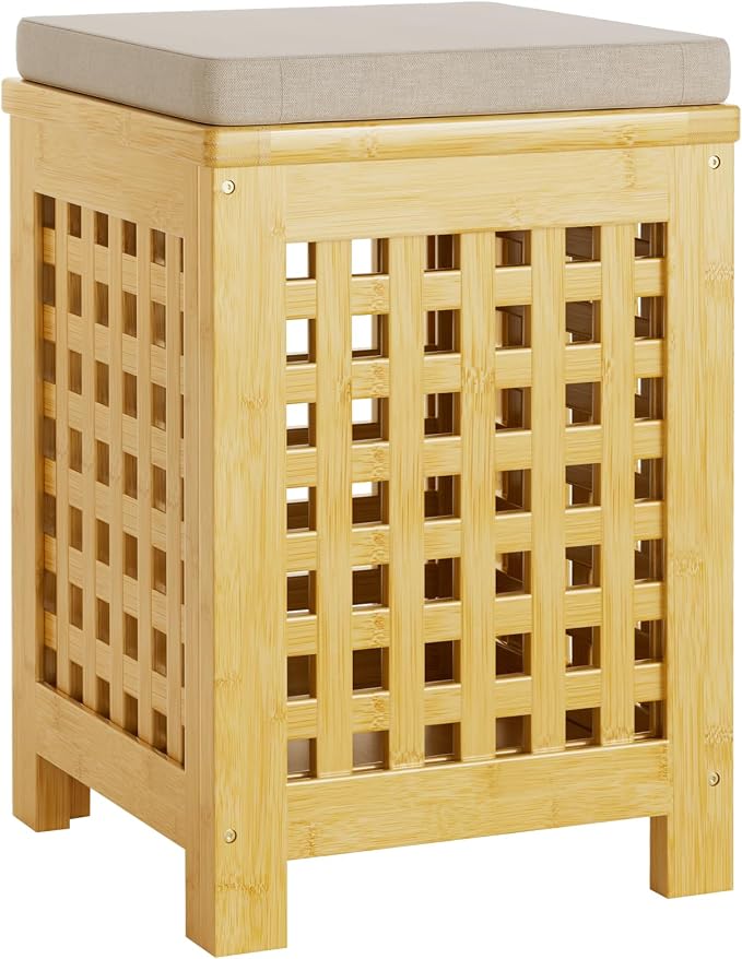 Bamboo End Table with Removable Cushion and Hidden Storage, 2-in-1 Ottoman Side - Image 9