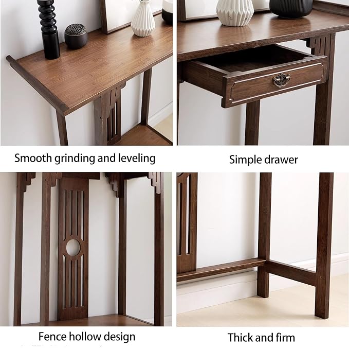 Southeast Asian Style Console Table, Walnut Bamboo Entryway Table, Narrow Long - Image 5