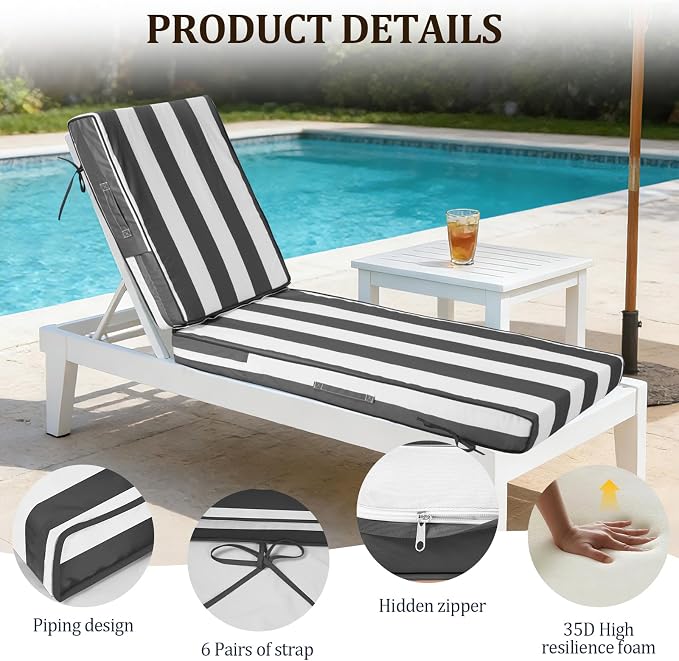 72x21x4in Lounge Cushions for Outdoor Furniture, Outdoor Lounge Chair Cushions - Image 4