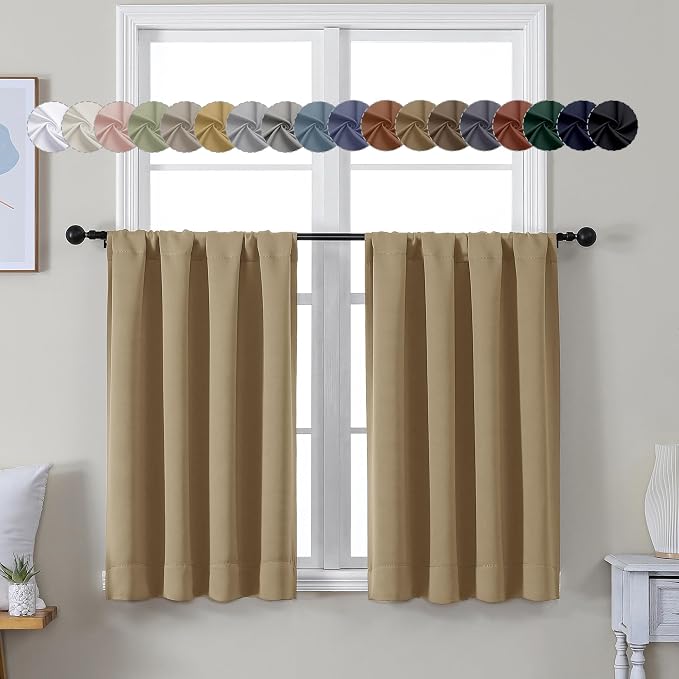 Simplebrand Ava Taupe Short 36 Inches Blackout Curtain 2 Panels Set, Half by Simplebrand