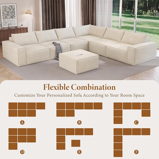 Vesgantti 143.7" Oversized Boneless Couch, Modern 7 Seater Modular Sectional - Image 7