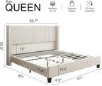 HOWE Queen Size Bed Frame with 50.8" Tall Wingback Headboard, Modern Corduroy - Image 2