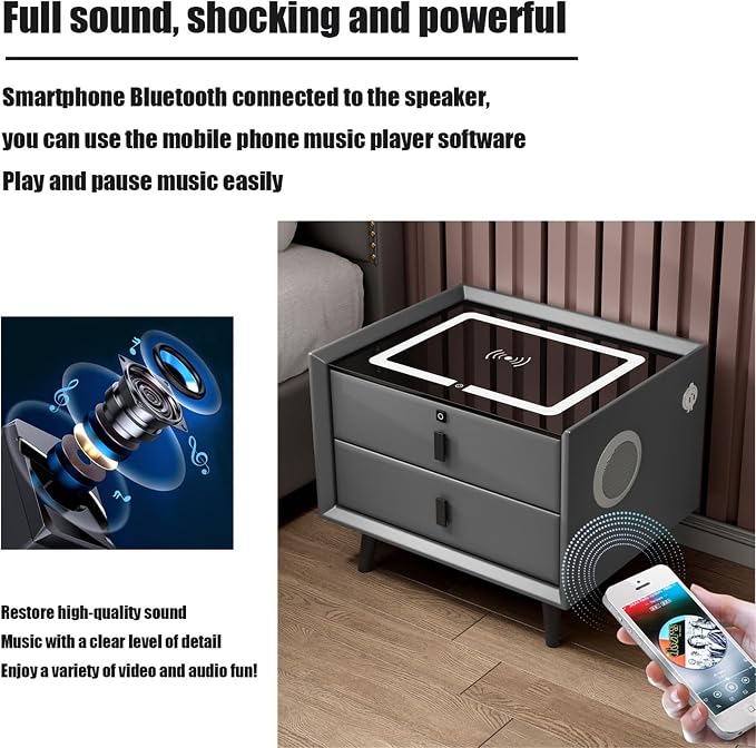 Smart Bedroom Nightstand with Fingerprint Lock and Adjustable LED Lights - Image 4