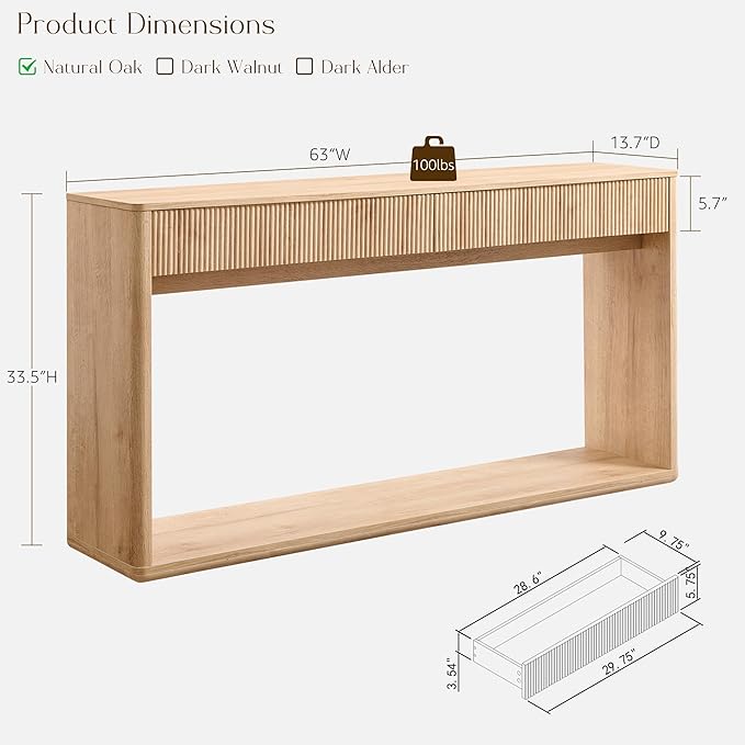 OKD 63" Fluted Console Table for Entryway, Modern Entryway Table - Image 2