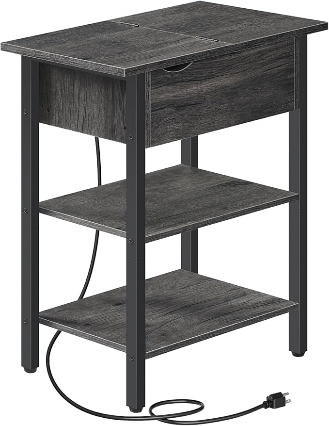 HOOBRO End Table with Charging Station, Narrow Side Table, Flip Top Nightstand by HOOBRO