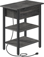 HOOBRO End Table with Charging Station, Narrow Side Table, Flip Top Nightstand by HOOBRO