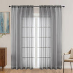 Charcoal Grey Sheer Curtains 84 Inches Long 2 Panels Set, Light Filtering Sheer by OVZME