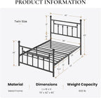 SHA CERLIN 14" Twin Size Metal Platform Bed Frame/Victorian Headboard and - Image 2