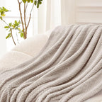 Exclusivo Mezcla Soft Waffle Fleece Bed Blanket Twin Size, Tan | Lightweight - Image 5