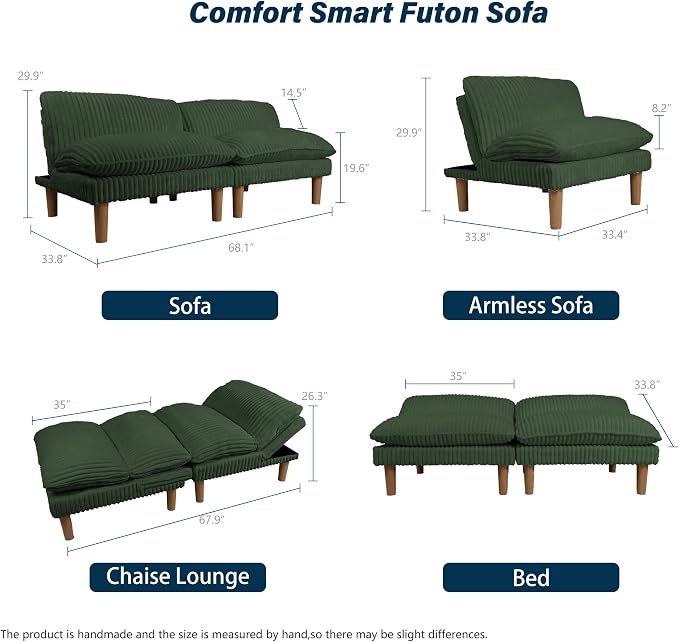 Ribilake 69" Futon Sofa Bed, 4 in 1 Multi-Function Couch Sleeper - Image 3
