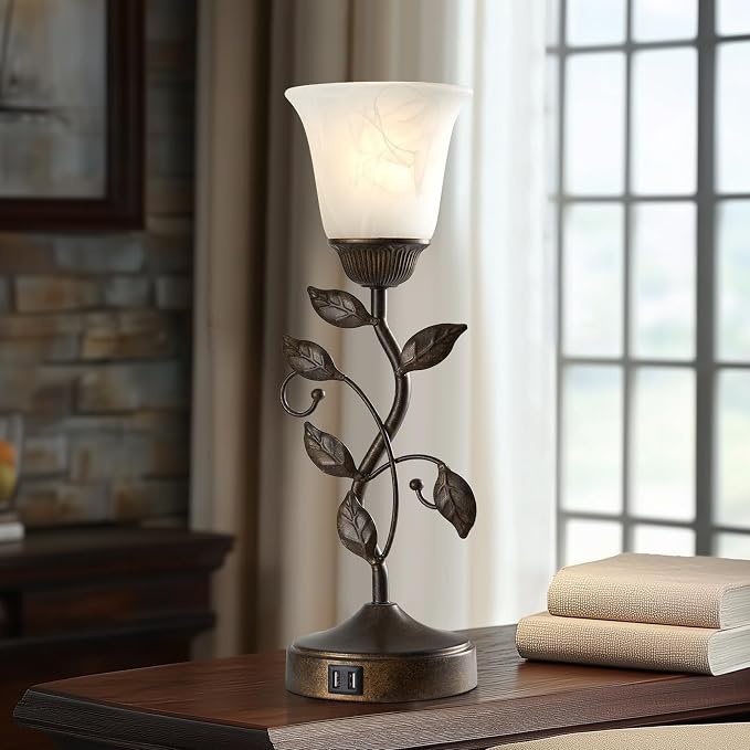 Set of 2 Touch Farmhouse Bedroom Table Lamps, Nightstand Vintage Flower Lamps - Image 5