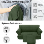 Waterproof Loveseat Cover 3-Piece Set Striped Slipcover - Image 5