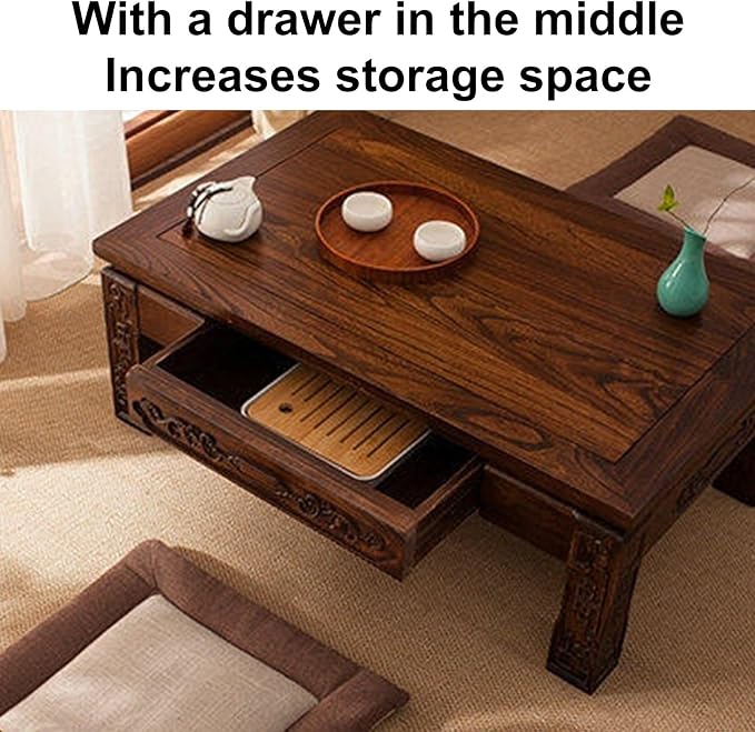Solid Wood Japanese Floor Table, Tatami Style Rectangular Coffee Table - Image 4